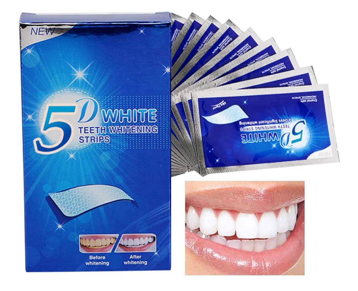5D White Teeth Whitening Strips – 10 Sheets لاصقات تبييض الاسنان